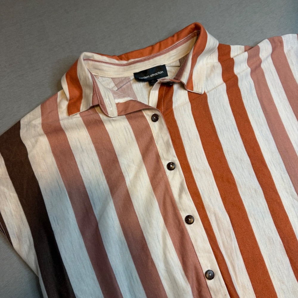 Modern‎ Attraction Orange Brown Striped Button Down Tie Front Shirt Small